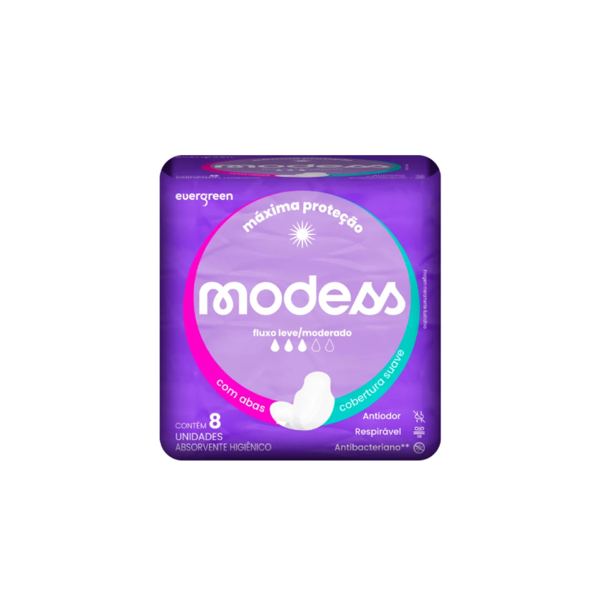 ABSORVENTE MODESS MALHA SUAVE COM ABAS COM 8 UNIDADES