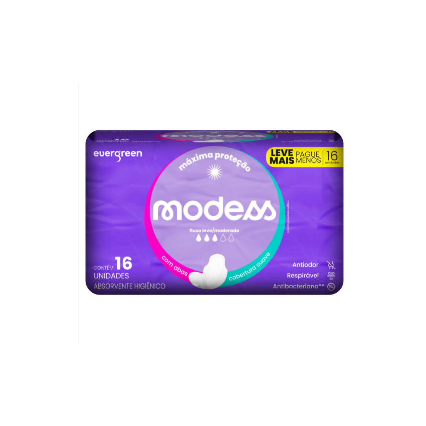 ABSORVENTE MODESS MALHA SUAVE COM 16 UNIDADES