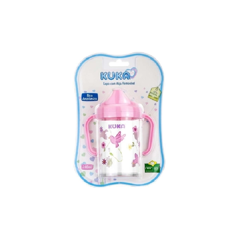 COPO KUKA INFANTIL COM ALÇA E BICO ANATÔMICO ROSA 240ML