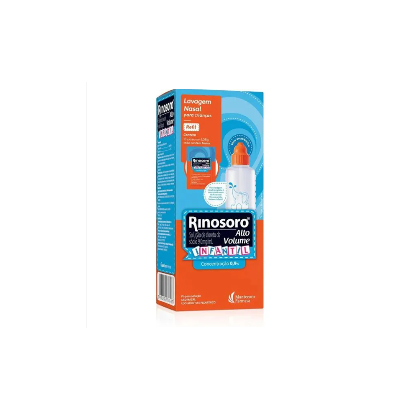 RINOSORO ALTO VOLUME 0,9% INFANTIL COM 15 SACHES REFIL