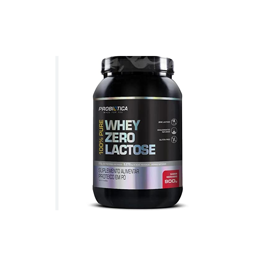 WHEY 100% PURE PROBIÓTICA ZERO LACTOSE MORANGO COM 900G