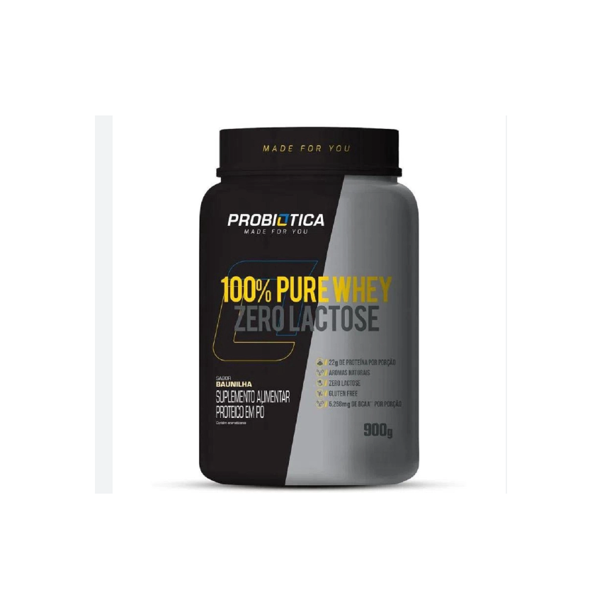WHEY 100% PURE PROBIÓTICA ZERO LACTOSE BAUILHA COM 900G