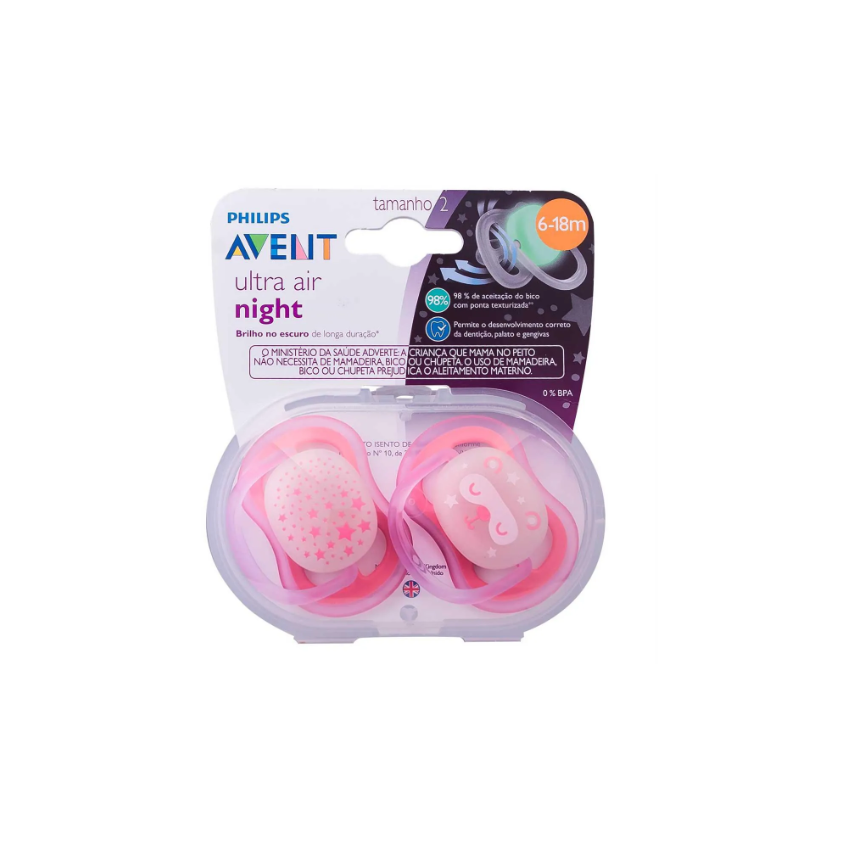 CHUPETA AVENT ULTRA AIR NIGHT 6-18 MESES ROSA 2 UND 
