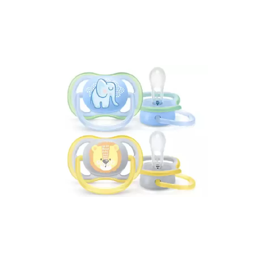CHUPETA AVENT ULTRA AIR 0-6 MESES ELEFANTE E LEÃO AZUL 2 UND