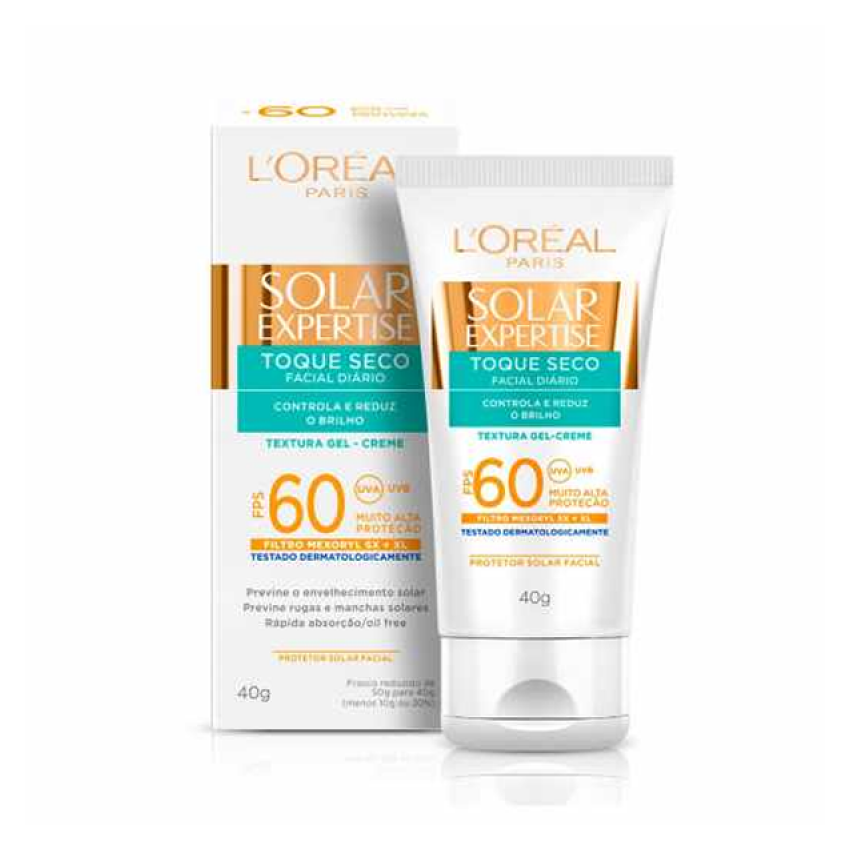 PROTETOR SOLAR FACIAL L'ORÉAL EXPERTISE TOQUE SECO FPS60 40G