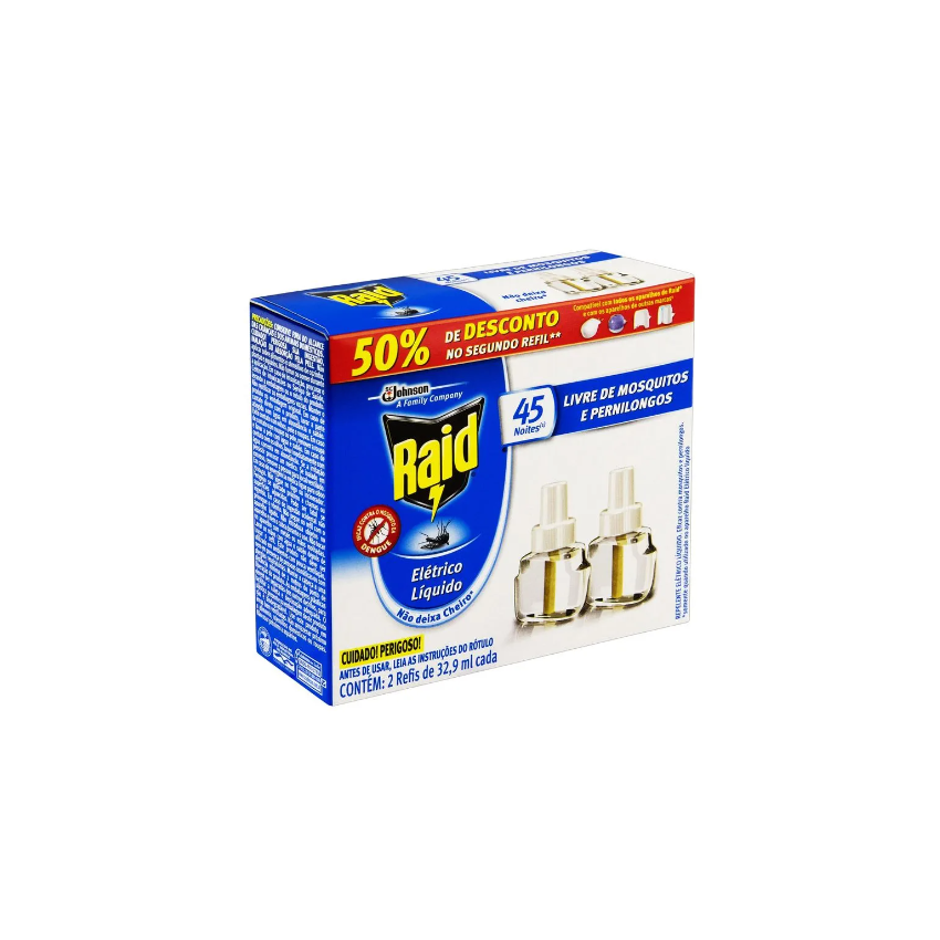 REPELENTE LIQUIDO RAID REFIL 2 UNI COM 32,9ML CADA