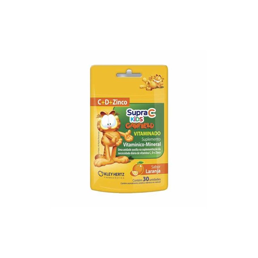 SUPRA C+D+ZINCO KIDS GARFIELD SABOR LARANJA COM 30 UNIDADES 