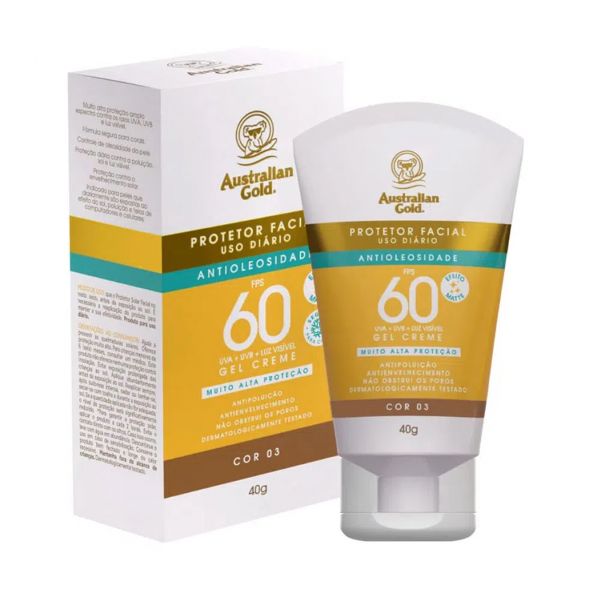 PROTETOR SOLAR FACIAL FPS60 GEL CREME COR 03 AUSTRALIAN GOLD