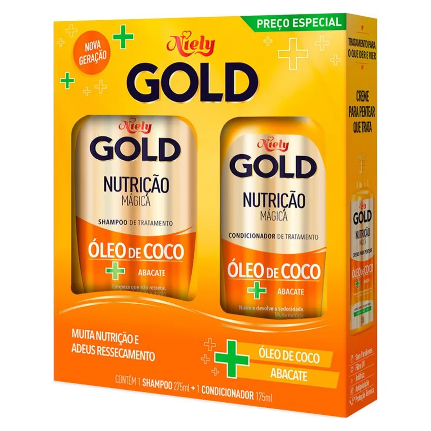 KIT NIELY GOLD SHAMPOO+CONDICIONADOR ÓLEO DE COCO +ABACATE 