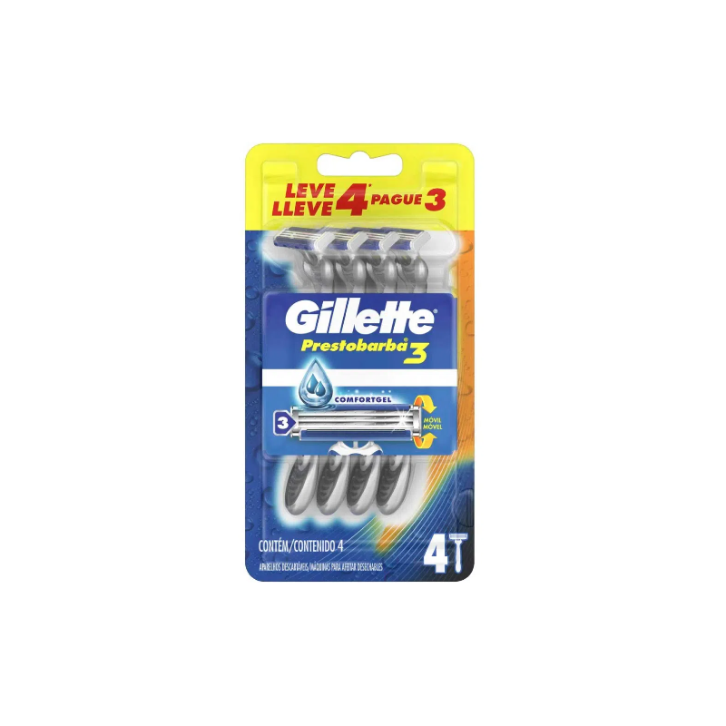 APARELHO DE BARBEAR DESCARTAVEL GILLETTE PRESTOBARBA3 4 UND 