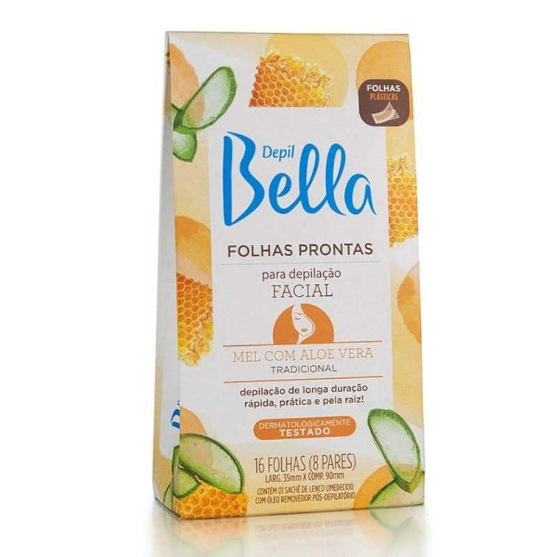FOLHA PRONTA PARA DEPILAÇÃO FACIAL MEL COM ALOE VERA 16 UND