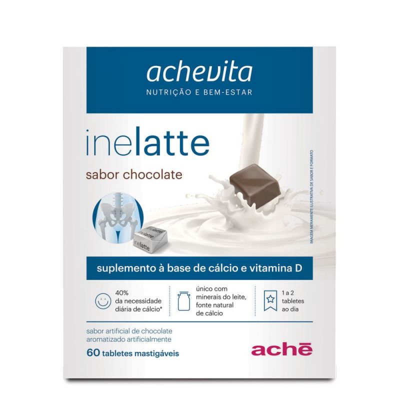 INELATTE ZERO COM 60 TABLETES MASTIGAVEIS SABOR CHOCOLATE 