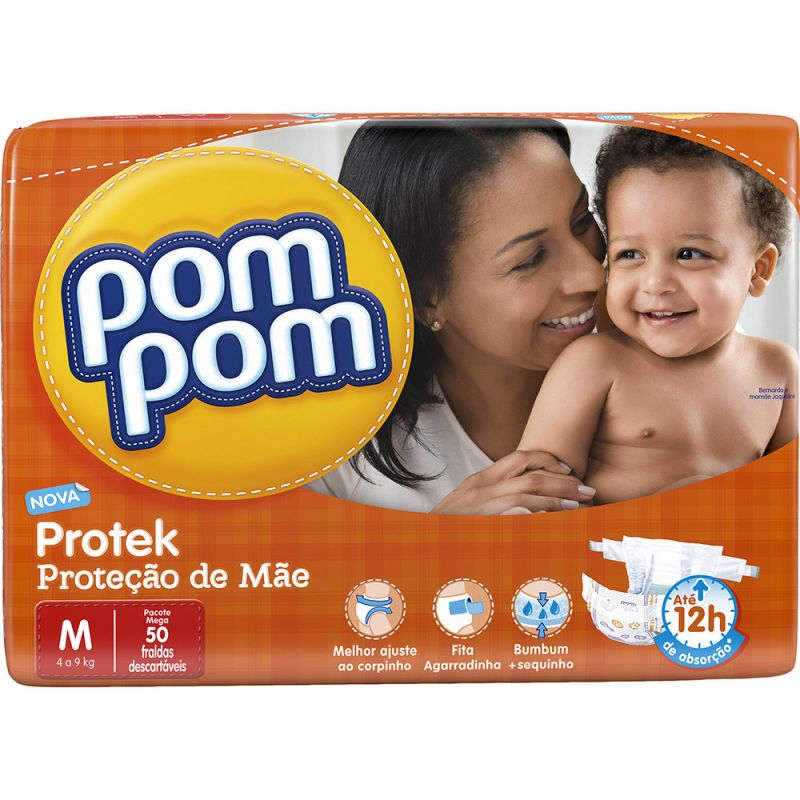 FRALDA POM POM PROTEK BABY MEGA M COM 50 UNIDADES 