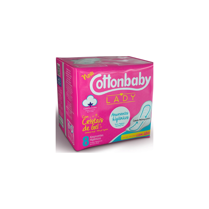 ABSORVENTE COTTONBABY LADY SUAVE COM ABAS COM 8 UNIDADES 