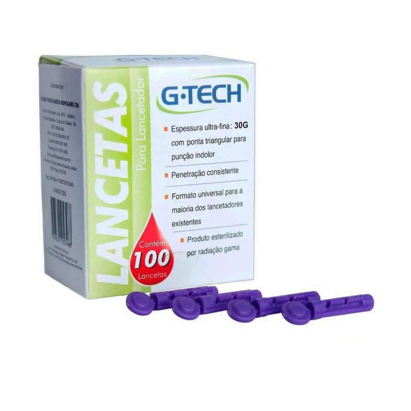 LANCETA PARA LANCETADOR COM 100 UNIDADES G-TECH