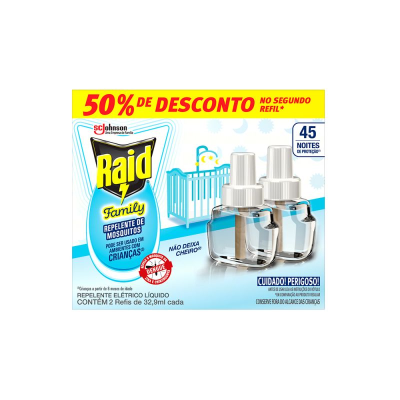 REPELENTE LIQUIDO RAID FAMILY REFIL 2 UNI COM 32,9ML CADA