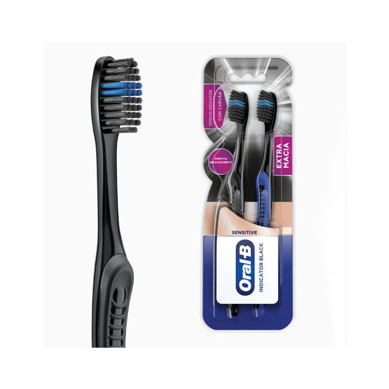 ESCOVA DENTAL ORAL-B INDICATOR BLACK SENSITIVE CARVÃO 2 UND