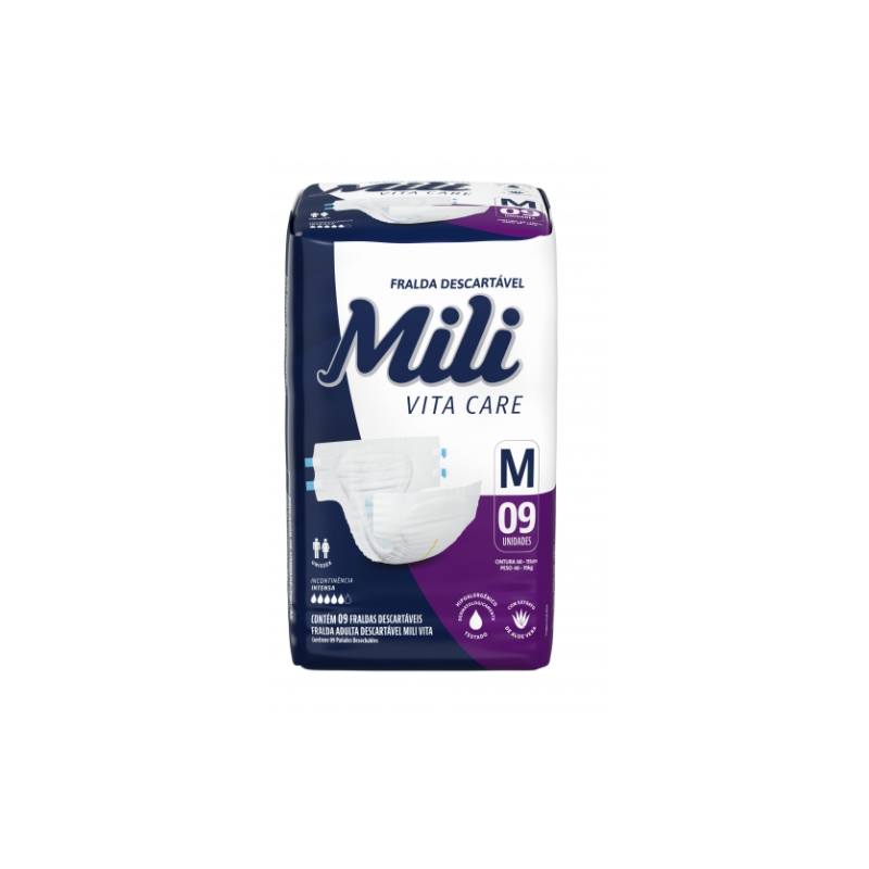FRALDA ADULTO MILI VITA M COM 9 UNIDADES