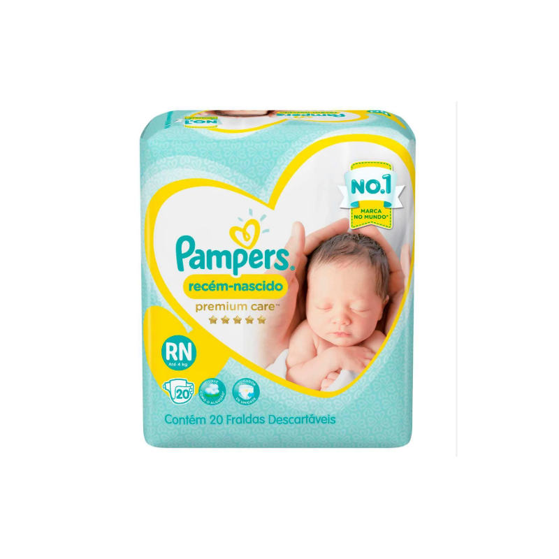 FRALDA PAMPERS RECEM NASCIDO  RN 2 A 4,5kg COM 20 UNIDADES