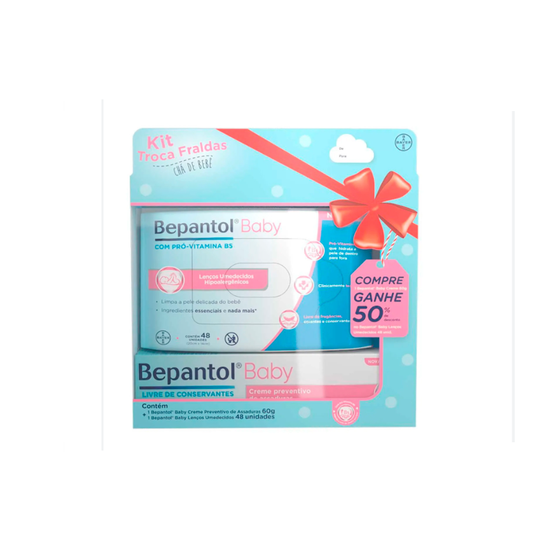 KIT TROCA FRALDA BEPANTOL BABY 48UNIDADES + POMADA