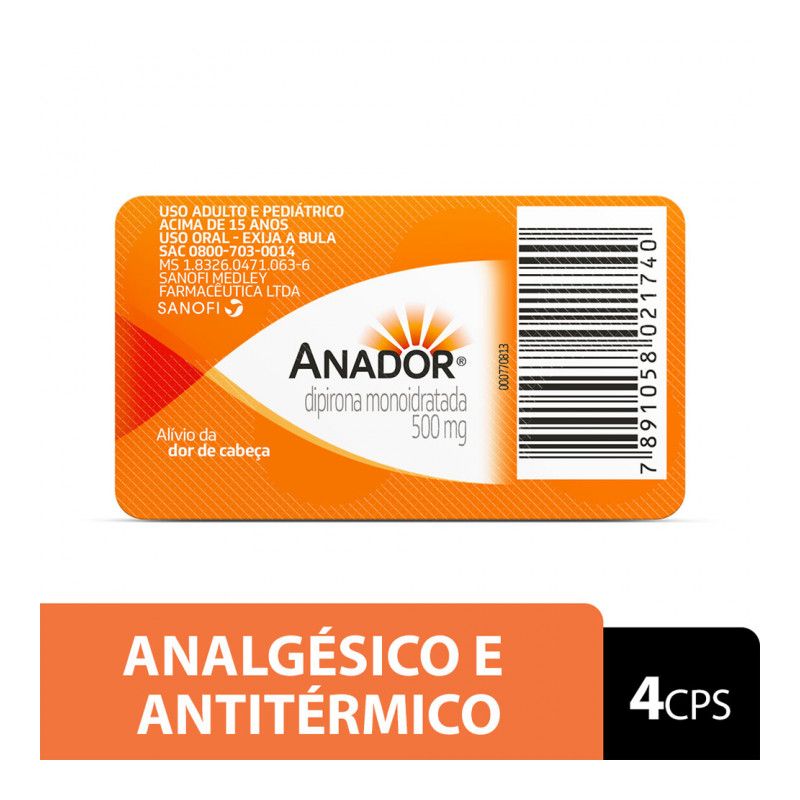 ANADOR 500MG COM 4 COMPRIMIDOS