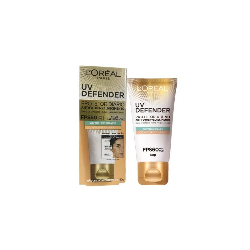 LOREAL UV DEFENDER FPS60 ANTIOLEOSIDADE COR CLARA40G