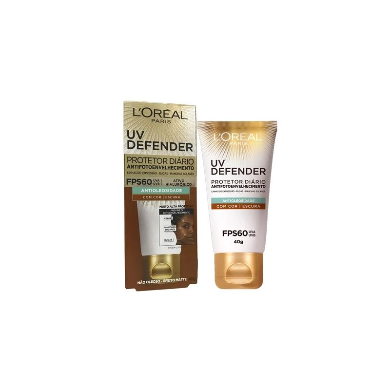 L'OREAL UV DEFENDER FPS60 ANTIOLEOSIDADE COR ESCURA 40G 