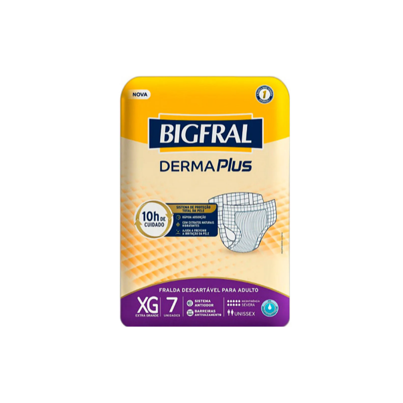 FRALDA BIGFRAL DERMA PLUS REGULAR XG COM 7 UNIDADES