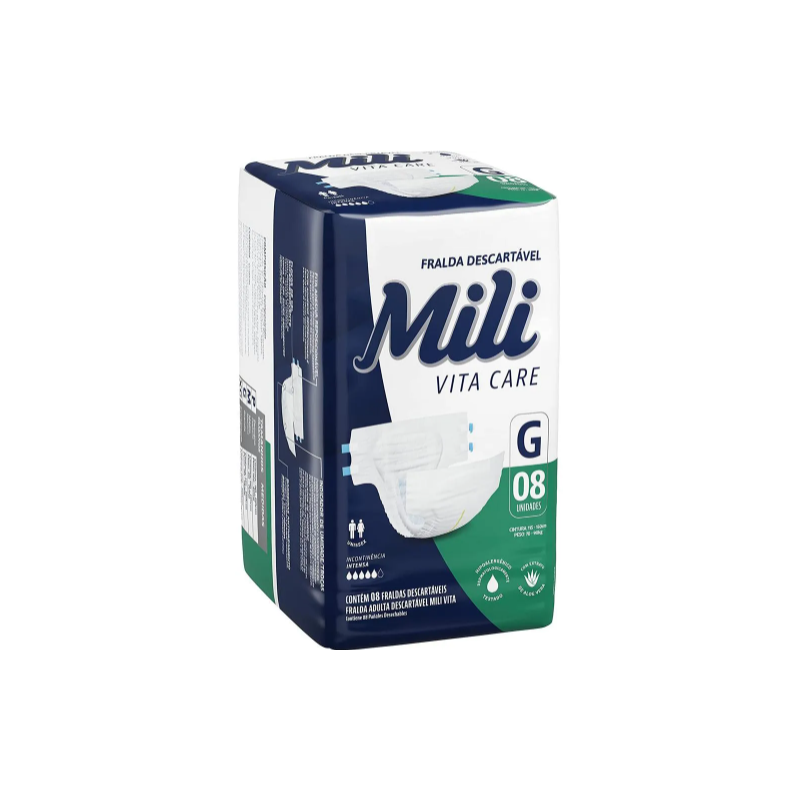 FRALDA ADULTO MILI VITA CARE G COM 8 UNIDADES