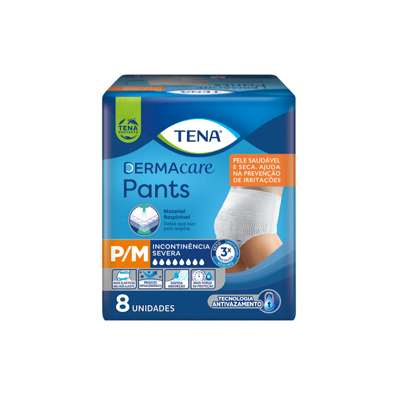 FRALDA GERIATRICA TENA PANTS DERMACARE PM COM 8 UNIDADES