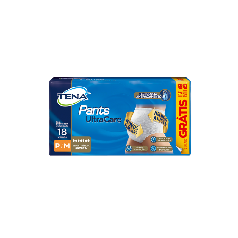 FRALDA GERIATRICA TENA PANTS ULTRA P/M COM 18 UNIDADES