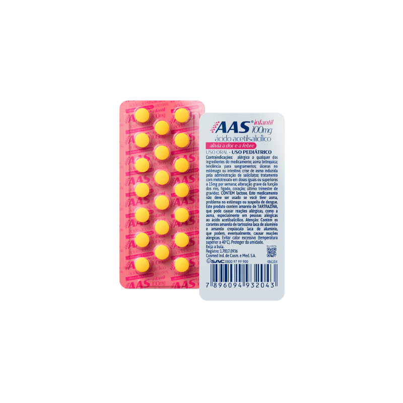 AAS INFANTIL 100MG COM 20 COMPRIMIDOS