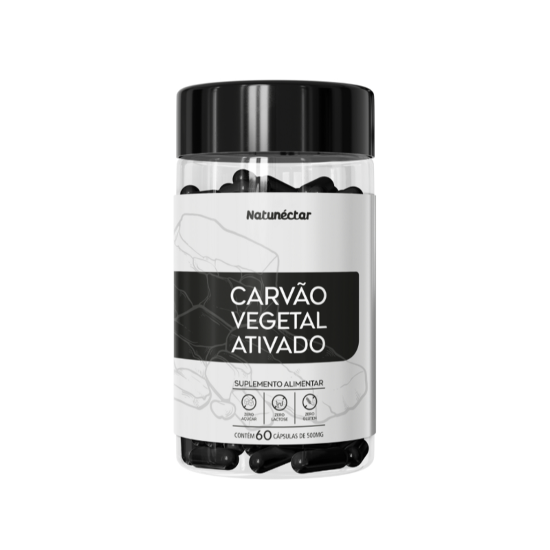 CARVAO VEGETAL 500MG COM 60MG CAPSULAS NATUNECTAR