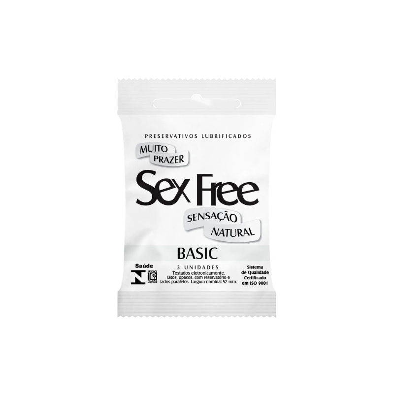 PRESERVATIVO SEX FREE BASIC SENSAÇÃO NATURAL COM 3 UNIDADES