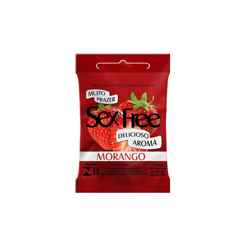 PRESERVATIVO SEX FREE MORANGO 3 UNIDADES