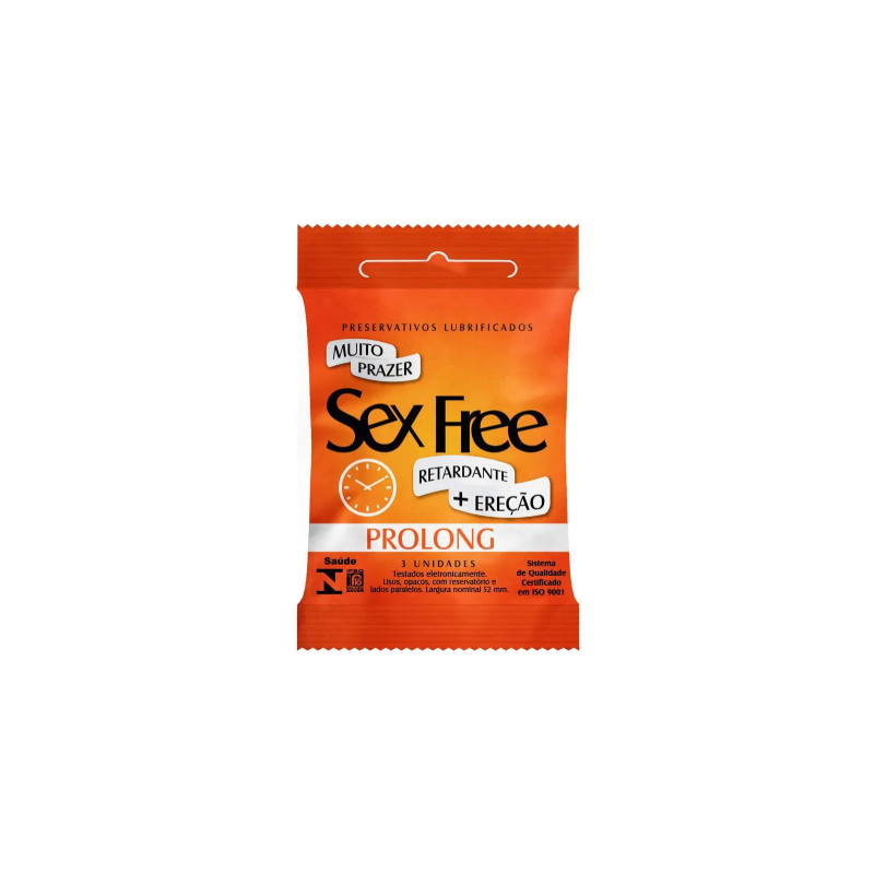 PRESERVATIVO SEX FREE PROLONG COM 3 UNIDADES