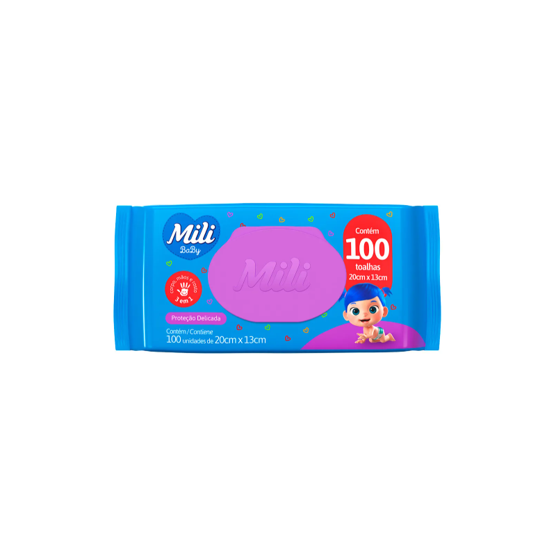 TOALHAS UMEDECIDAS MILI BABY COM 100 UNIDADES