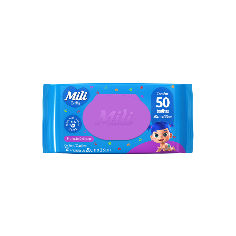 TOALHAS UMEDECIDAS MILI BABY COM 50 UNIDADES