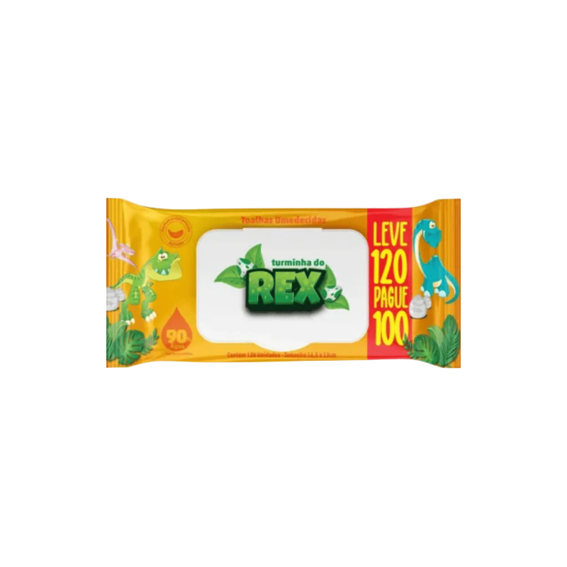 TOALHAS UMEDECIDAS TURMINHA REX COM 120 UNIDADES