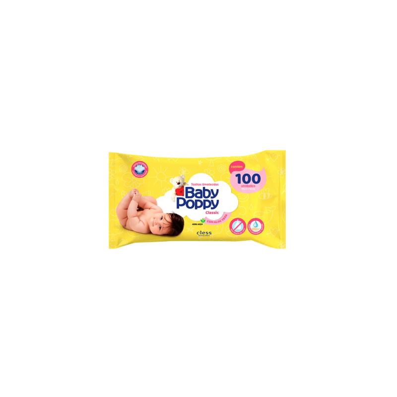 TOALHAS UMEDECIDAS BABY POPPY 100 UNIDADES