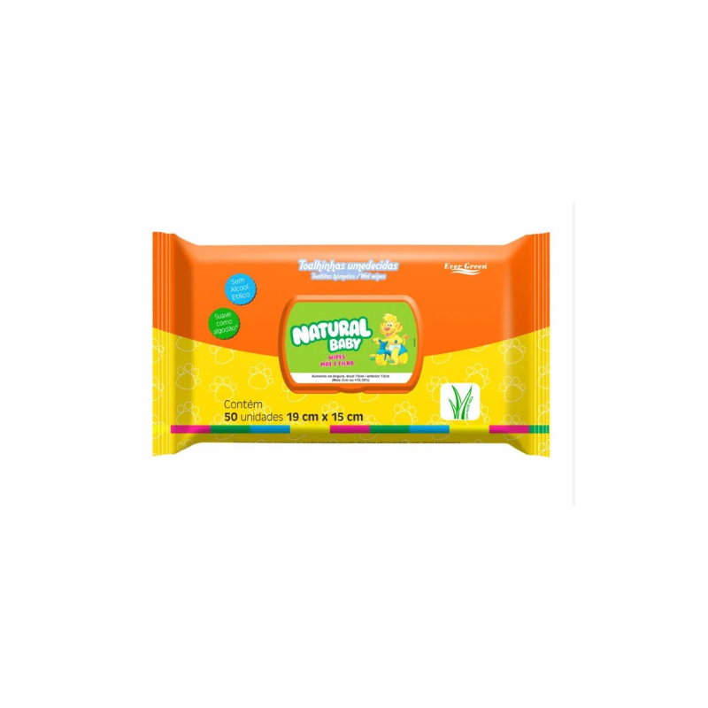 LENÇOS UMEDECIDOS NATURAL COM 50 UNIDADES 