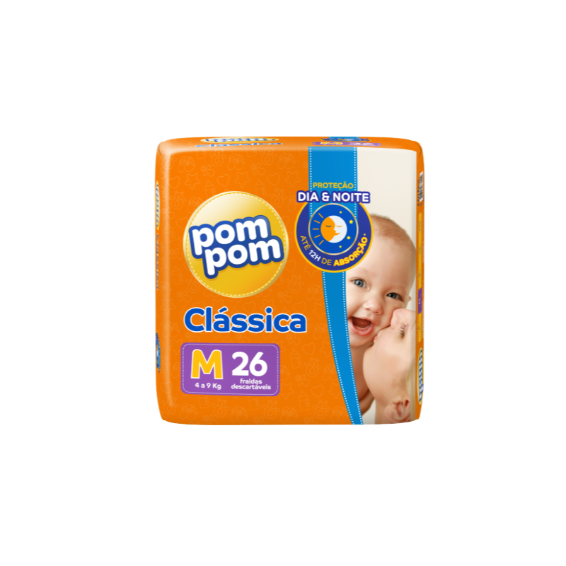 FRALDA POM POM CLASSICA JUMBO M COM 26 UNIDADES