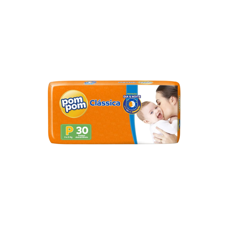 FRALDA POM POM CLASSICA JUMBO P COM 30 UNIDADES