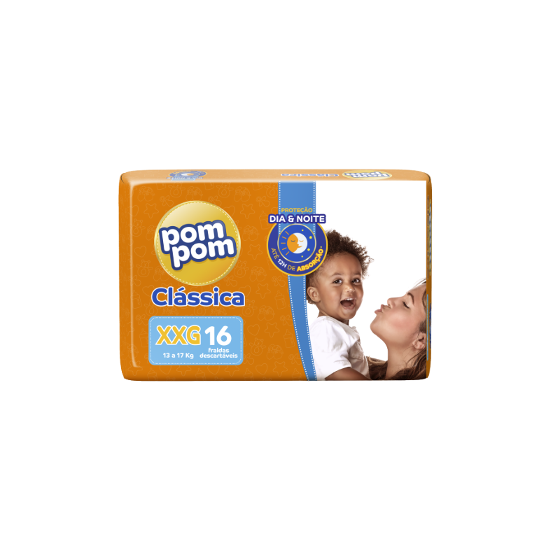 FRALDA POM POM CLASSICA JUMBO XXG COM 16 UNIDADES