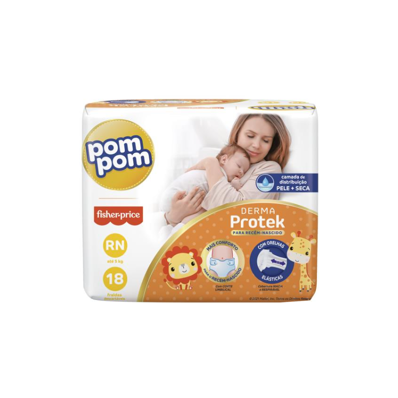 FRALDA POMPOM DERMA JUMBO RN 18 UNIDADES 