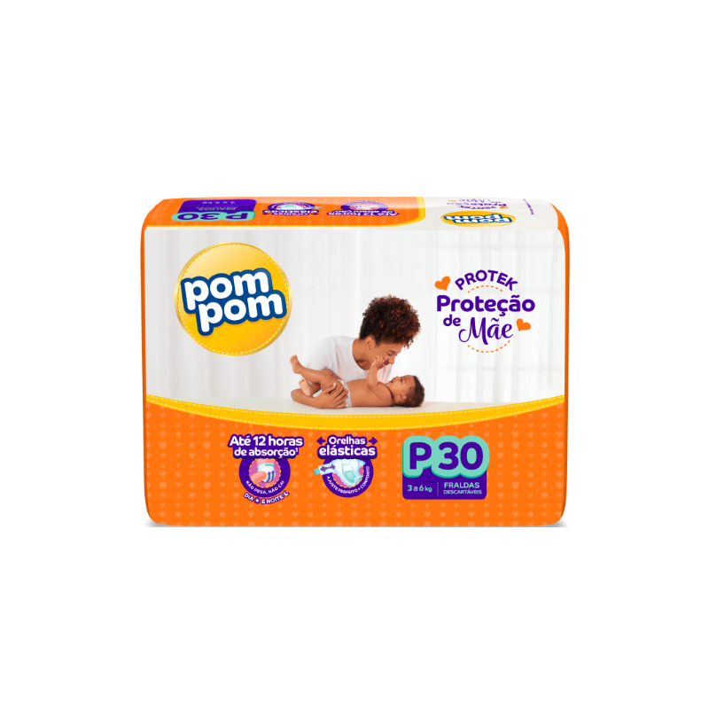 FRALDA POM POM PROTEK 12H DERMA JUMBO P COM 30 UNIDADES