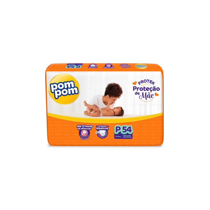 FRALDA POM POM PROTEK 12H DERMA JUMBO P COM 54 UNIDADES