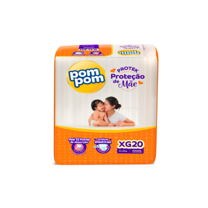 FRALDA POM POM PROTEK 12H DERMA JUMBO XG COM 20 UNIDADES