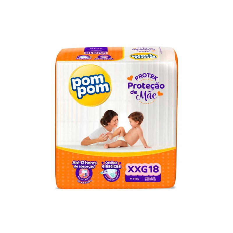 FRALDA POM POM PROTEK 12H DERMA JUMBO XXG 18 UNIDADES