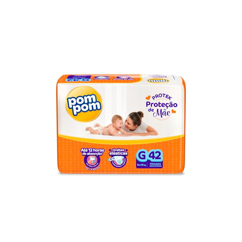 FRALDA POM POM PROTEK 12H DERMA MEGA G COM 42 UNIDADES